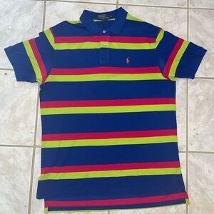 Polo Ralph Lauren Shirt Mens XL Multicolor  Striped Pullover Blue Green Pink